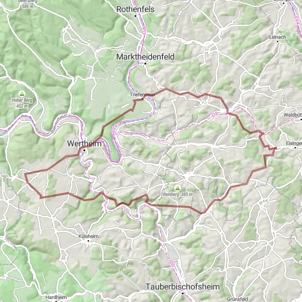Karten-Miniaturansicht der Radinspiration "Gravel Abenteuer im Spessart" in Unterfranken, Germany. Erstellt vom Tarmacs.app-Routenplaner für Radtouren