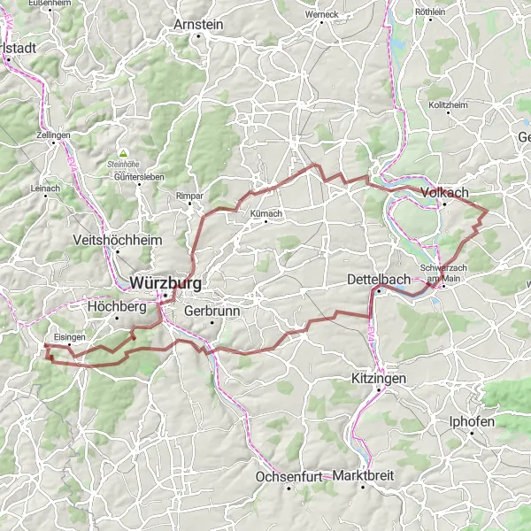 Karten-Miniaturansicht der Radinspiration "Weinland Rundkurs durch Franken" in Unterfranken, Germany. Erstellt vom Tarmacs.app-Routenplaner für Radtouren
