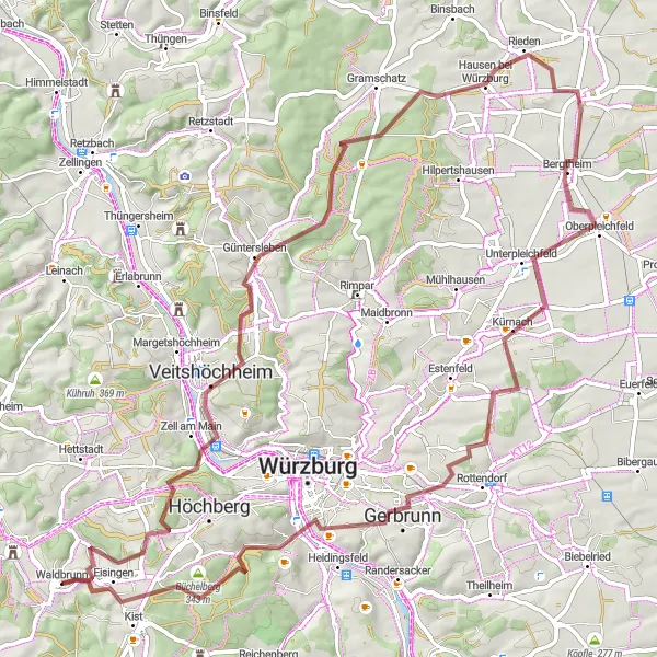 Karten-Miniaturansicht der Radinspiration "Gravel Tour um Würzburg" in Unterfranken, Germany. Erstellt vom Tarmacs.app-Routenplaner für Radtouren
