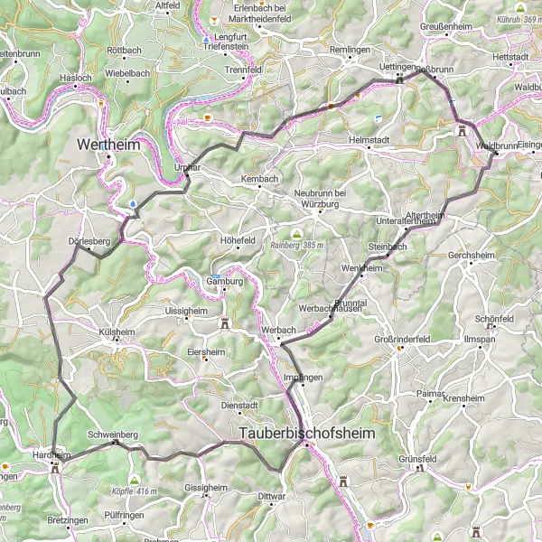 Karten-Miniaturansicht der Radinspiration "Zum Main und Tauber" in Unterfranken, Germany. Erstellt vom Tarmacs.app-Routenplaner für Radtouren