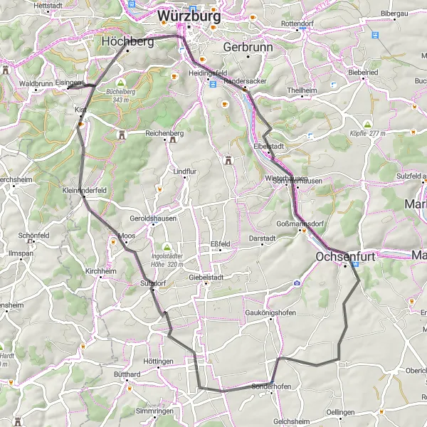 Karten-Miniaturansicht der Radinspiration "Würzburg und Marienberg Rundfahrt" in Unterfranken, Germany. Erstellt vom Tarmacs.app-Routenplaner für Radtouren