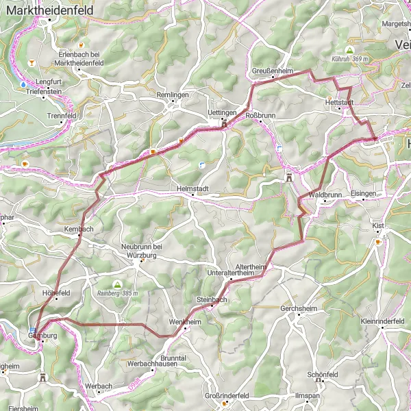 Karten-Miniaturansicht der Radinspiration "Abenteuerliche Gravel-Tour durch den Spessart" in Unterfranken, Germany. Erstellt vom Tarmacs.app-Routenplaner für Radtouren