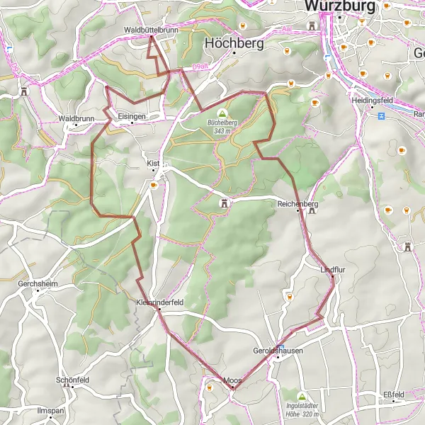 Karten-Miniaturansicht der Radinspiration "Gravel-Tour durch den Naturpark Spessart" in Unterfranken, Germany. Erstellt vom Tarmacs.app-Routenplaner für Radtouren