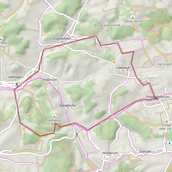 Karten-Miniaturansicht der Radinspiration "Gravel-Tour nach Uettingen und Hettstadt" in Unterfranken, Germany. Erstellt vom Tarmacs.app-Routenplaner für Radtouren