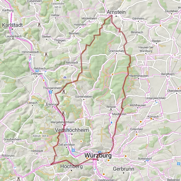 Karten-Miniaturansicht der Radinspiration "Entlang der Weinberge von Unterfranken" in Unterfranken, Germany. Erstellt vom Tarmacs.app-Routenplaner für Radtouren