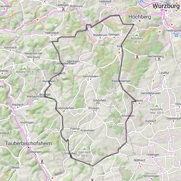 Karten-Miniaturansicht der Radinspiration "Rundtour um Kreuzberg und Helmstadt" in Unterfranken, Germany. Erstellt vom Tarmacs.app-Routenplaner für Radtouren