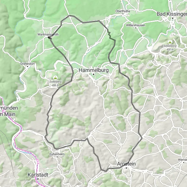 Map miniature of "Exploring the Heart of Unterfranken" cycling inspiration in Unterfranken, Germany. Generated by Tarmacs.app cycling route planner