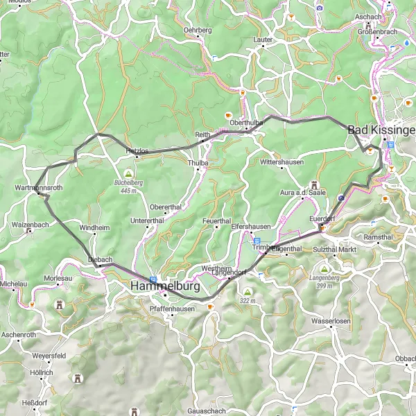 Map miniature of "Scenic Countryside Loop" cycling inspiration in Unterfranken, Germany. Generated by Tarmacs.app cycling route planner