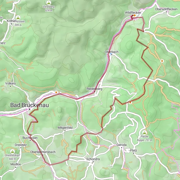 Karten-Miniaturansicht der Radinspiration "Naturtrail Rhön" in Unterfranken, Germany. Erstellt vom Tarmacs.app-Routenplaner für Radtouren