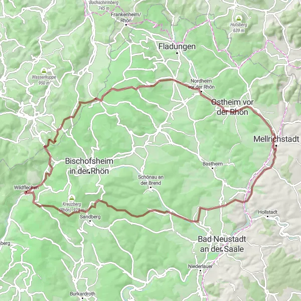 Karten-Miniaturansicht der Radinspiration "Abenteuerliche Rhön-Runde" in Unterfranken, Germany. Erstellt vom Tarmacs.app-Routenplaner für Radtouren