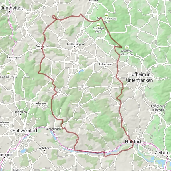 Karten-Miniaturansicht der Radinspiration "Graveltour von Wonfurt nach Kerbfeld" in Unterfranken, Germany. Erstellt vom Tarmacs.app-Routenplaner für Radtouren