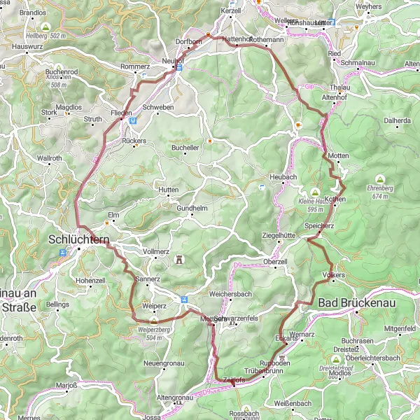 Karten-Miniaturansicht der Radinspiration "Sinntal-Entdeckerweg" in Unterfranken, Germany. Erstellt vom Tarmacs.app-Routenplaner für Radtouren