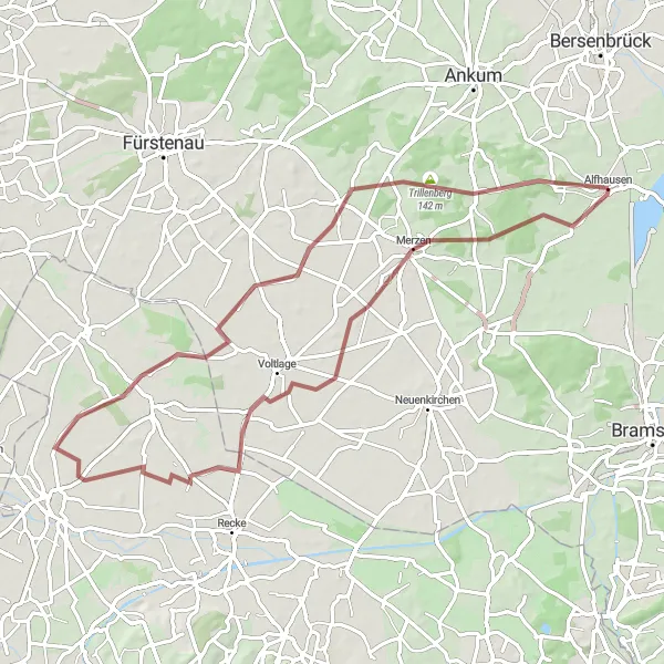 Karten-Miniaturansicht der Radinspiration "63 km Entdeckungstour um Merzen" in Weser-Ems, Germany. Erstellt vom Tarmacs.app-Routenplaner für Radtouren