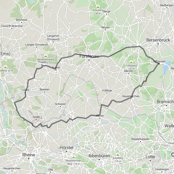 Karten-Miniaturansicht der Radinspiration "Panorama Tour Alfhausen" in Weser-Ems, Germany. Erstellt vom Tarmacs.app-Routenplaner für Radtouren