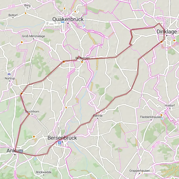 Map miniature of "Ankum's Gravel Escape" cycling inspiration in Weser-Ems, Germany. Generated by Tarmacs.app cycling route planner