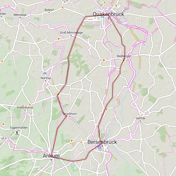 Map miniature of "Quakenbrück Gravel Loop" cycling inspiration in Weser-Ems, Germany. Generated by Tarmacs.app cycling route planner