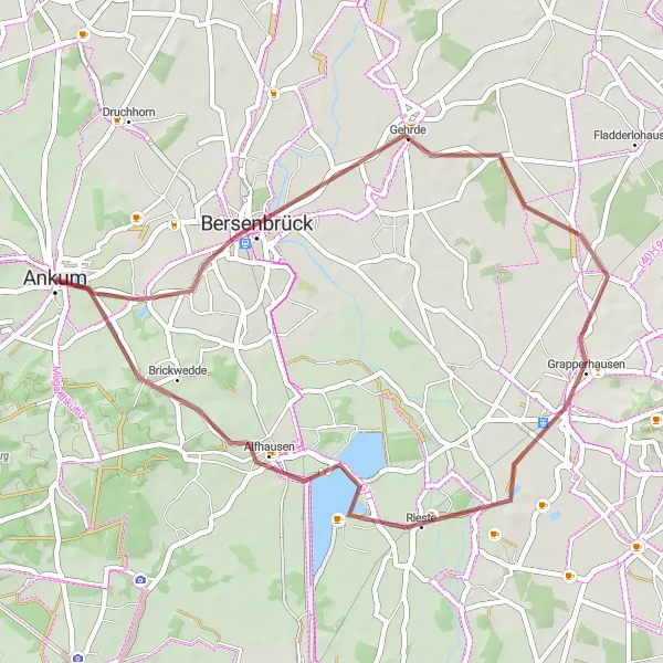 Map miniature of "Scenic Gravel Exploration" cycling inspiration in Weser-Ems, Germany. Generated by Tarmacs.app cycling route planner