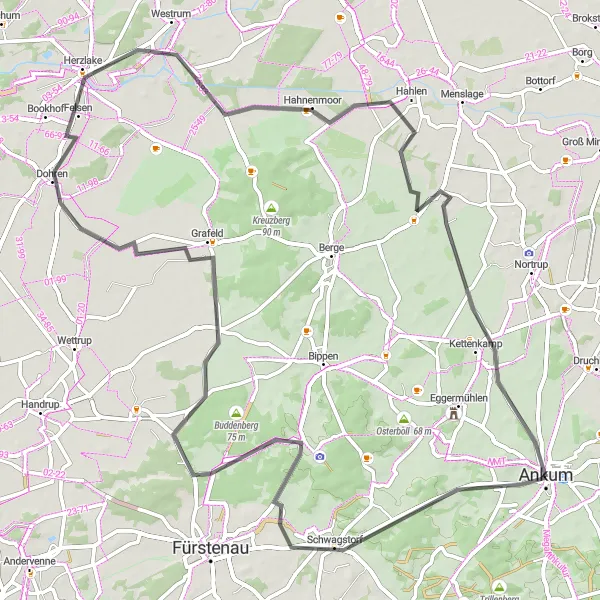 Map miniature of "Ankum Road Loop" cycling inspiration in Weser-Ems, Germany. Generated by Tarmacs.app cycling route planner