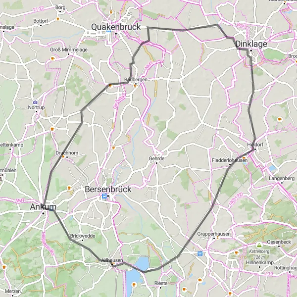 Karten-Miniaturansicht der Radinspiration "Erkundungstour durch Badbergen und Dinklage" in Weser-Ems, Germany. Erstellt vom Tarmacs.app-Routenplaner für Radtouren