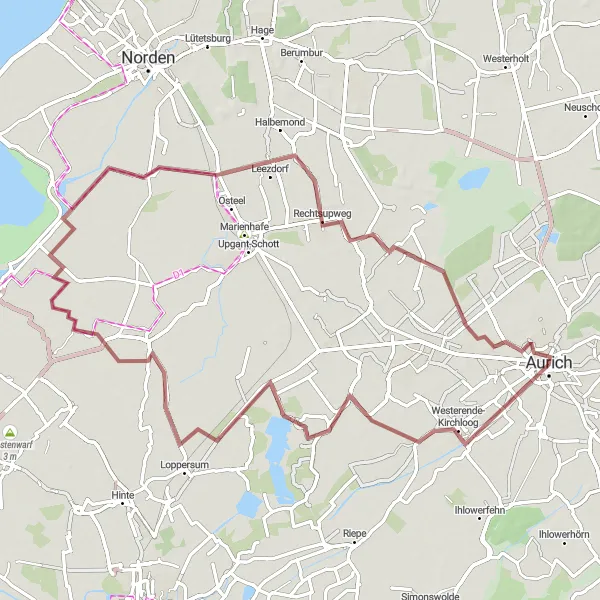 Map miniature of "Coastal Exploration" cycling inspiration in Weser-Ems, Germany. Generated by Tarmacs.app cycling route planner