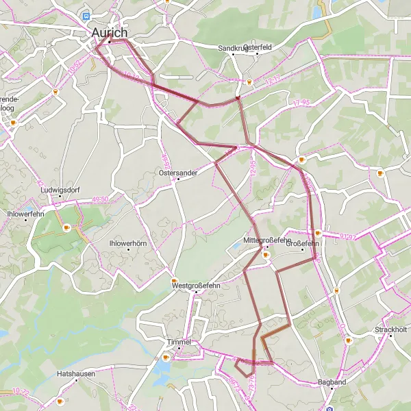 Map miniature of "Rural Gravel Escape" cycling inspiration in Weser-Ems, Germany. Generated by Tarmacs.app cycling route planner