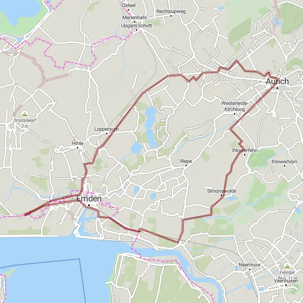 Map miniature of "Historical Gravel Journey" cycling inspiration in Weser-Ems, Germany. Generated by Tarmacs.app cycling route planner