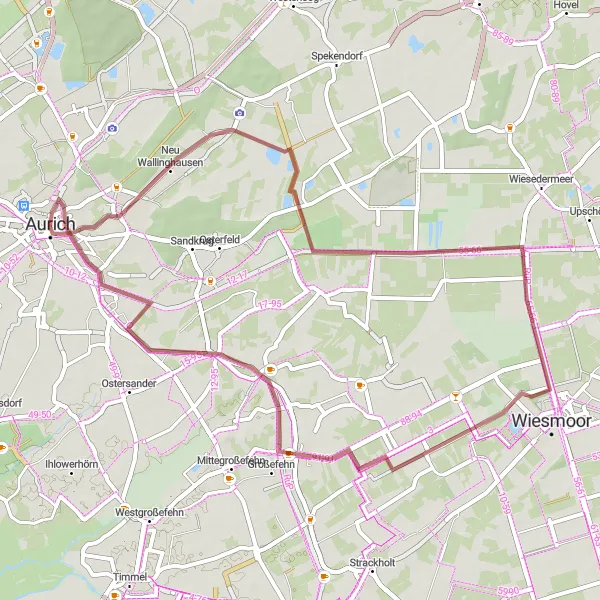 Karten-Miniaturansicht der Radinspiration "Kleine Gravelrunde um Aurich" in Weser-Ems, Germany. Erstellt vom Tarmacs.app-Routenplaner für Radtouren