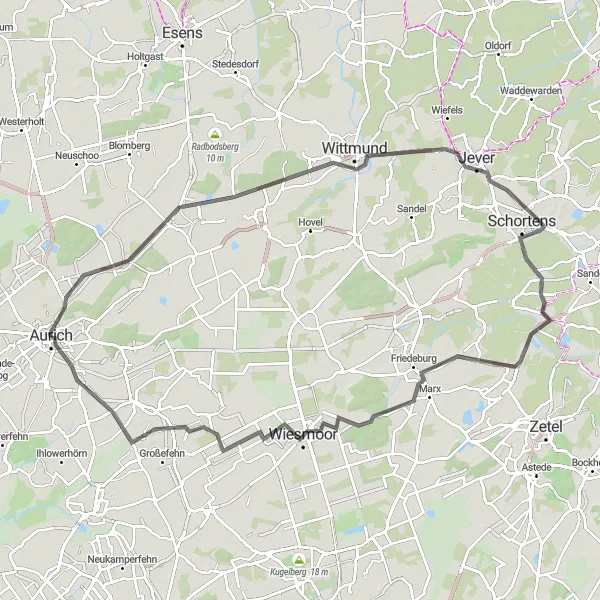 Map miniature of "Historical Road Trip" cycling inspiration in Weser-Ems, Germany. Generated by Tarmacs.app cycling route planner