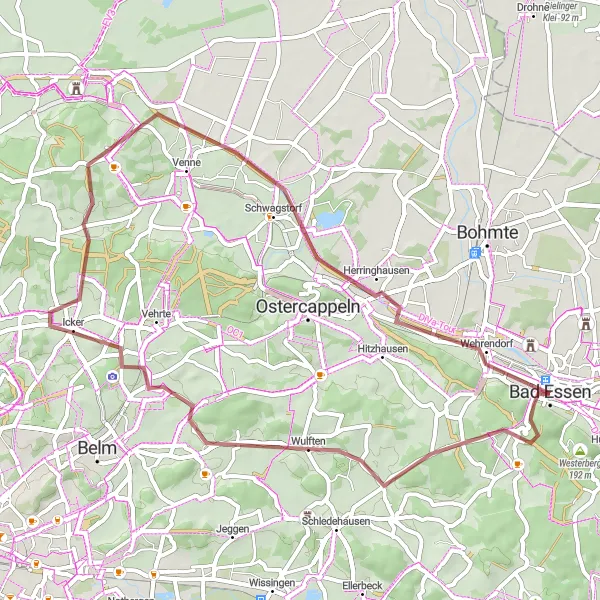 Map miniature of "Rolling Hills Gravel Loop" cycling inspiration in Weser-Ems, Germany. Generated by Tarmacs.app cycling route planner