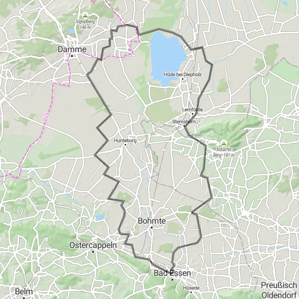 Map miniature of "Windmills and Valleys Road Loop" cycling inspiration in Weser-Ems, Germany. Generated by Tarmacs.app cycling route planner