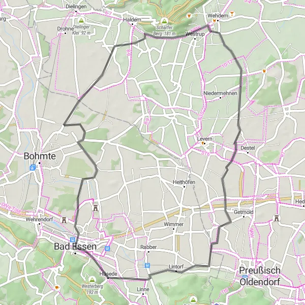 Map miniature of "The Gravel Adventure" cycling inspiration in Weser-Ems, Germany. Generated by Tarmacs.app cycling route planner