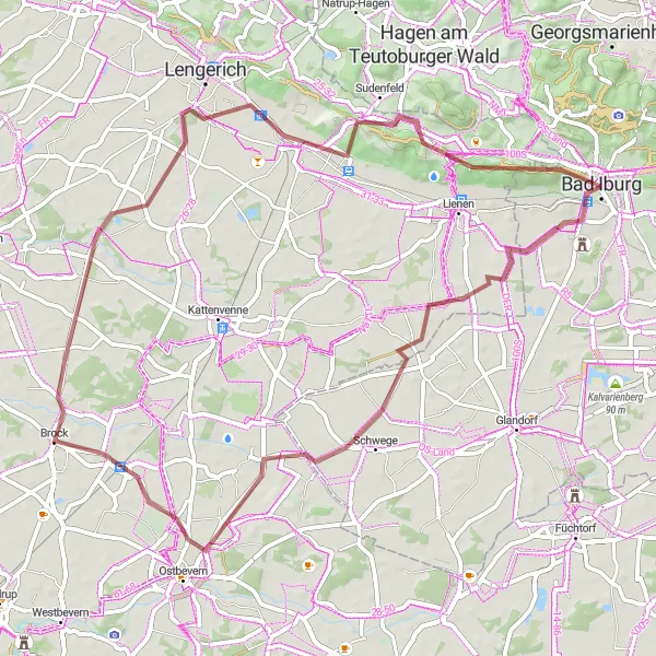 Karten-Miniaturansicht der Radinspiration "Bergiges Gelände und idyllische Dörfer" in Weser-Ems, Germany. Erstellt vom Tarmacs.app-Routenplaner für Radtouren
