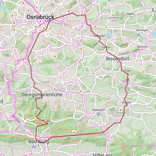 Map miniature of "The Gravel Retreat" cycling inspiration in Weser-Ems, Germany. Generated by Tarmacs.app cycling route planner