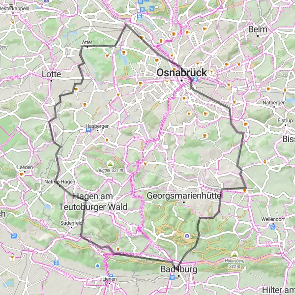 Karten-Miniaturansicht der Radinspiration "Teutoburger Wald und Berglandschaft" in Weser-Ems, Germany. Erstellt vom Tarmacs.app-Routenplaner für Radtouren