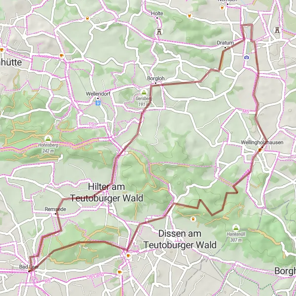 Map miniature of "Scenic Gravel Exploration" cycling inspiration in Weser-Ems, Germany. Generated by Tarmacs.app cycling route planner