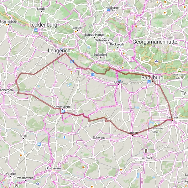 Map miniature of "Kalvarienberg and Lengerich Gravel Loop" cycling inspiration in Weser-Ems, Germany. Generated by Tarmacs.app cycling route planner