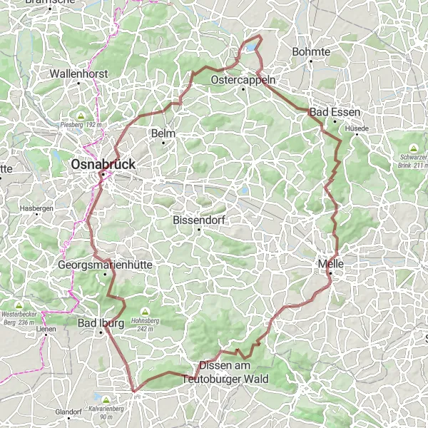 Karten-Miniaturansicht der Radinspiration "Rund um den Dörenberg" in Weser-Ems, Germany. Erstellt vom Tarmacs.app-Routenplaner für Radtouren