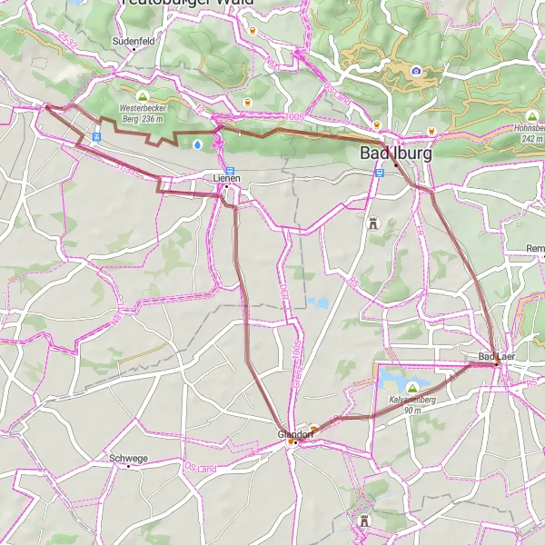 Map miniature of "Gravel Adventure in Bad Laer" cycling inspiration in Weser-Ems, Germany. Generated by Tarmacs.app cycling route planner