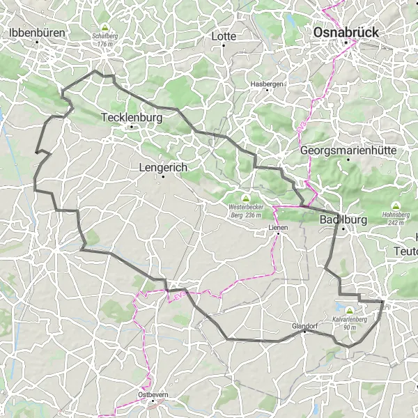Karten-Miniaturansicht der Radinspiration "Trekkingtour durch Teutoburger Wald" in Weser-Ems, Germany. Erstellt vom Tarmacs.app-Routenplaner für Radtouren