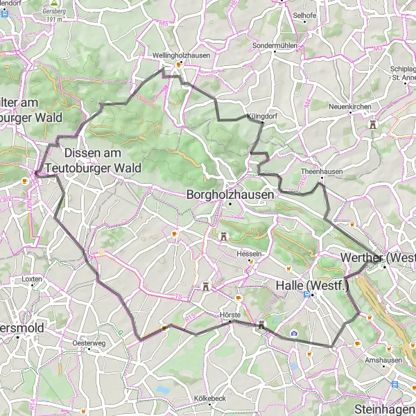 Karten-Miniaturansicht der Radinspiration "Rennradtour nach Bad Rothenfelde" in Weser-Ems, Germany. Erstellt vom Tarmacs.app-Routenplaner für Radtouren