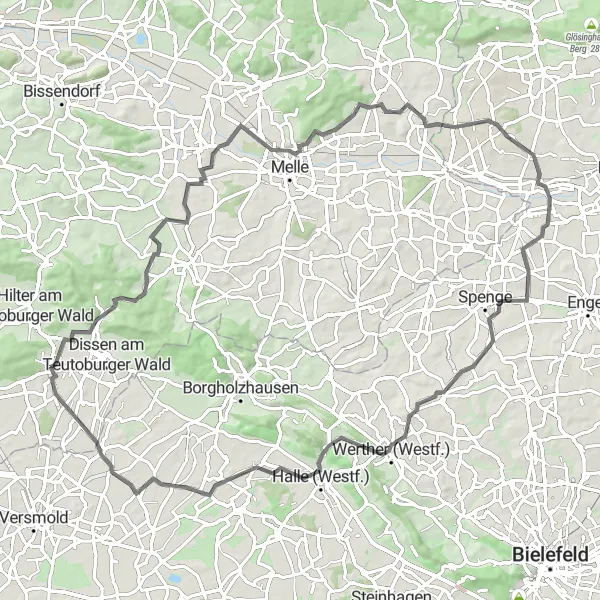 Karten-Miniaturansicht der Radinspiration "Radroute durch die Natur rund um Bad Rothenfelde" in Weser-Ems, Germany. Erstellt vom Tarmacs.app-Routenplaner für Radtouren