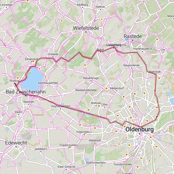 Map miniature of "Gravel and Scenic Tour Around Bad Zwischenahn" cycling inspiration in Weser-Ems, Germany. Generated by Tarmacs.app cycling route planner
