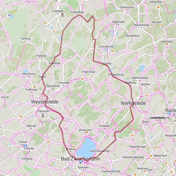Map miniature of "Rhododendron Gravel Cycling Adventure" cycling inspiration in Weser-Ems, Germany. Generated by Tarmacs.app cycling route planner