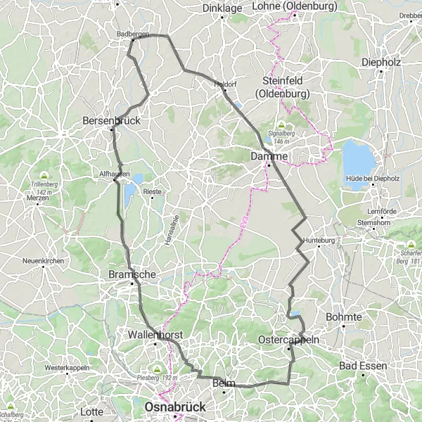 Map miniature of "The Road Warrior" cycling inspiration in Weser-Ems, Germany. Generated by Tarmacs.app cycling route planner