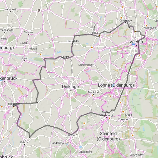 Karten-Miniaturansicht der Radinspiration "Radtour durch Gut Lage" in Weser-Ems, Germany. Erstellt vom Tarmacs.app-Routenplaner für Radtouren