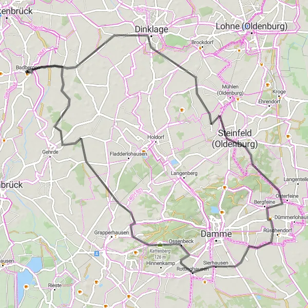 Map miniature of "Dinklage and Steinfeld Tour" cycling inspiration in Weser-Ems, Germany. Generated by Tarmacs.app cycling route planner
