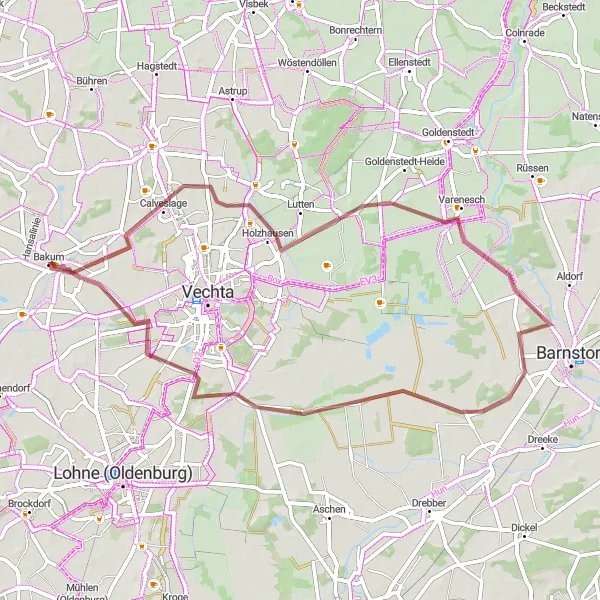 Karten-Miniaturansicht der Radinspiration "Gravelroute um Bakum" in Weser-Ems, Germany. Erstellt vom Tarmacs.app-Routenplaner für Radtouren
