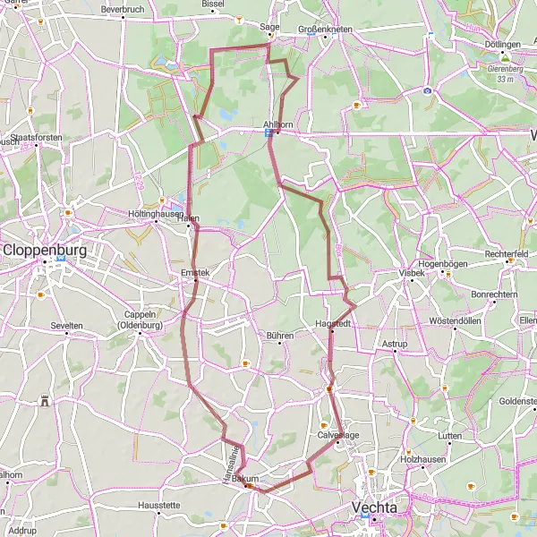 Map miniature of "Rural Scenery Delight" cycling inspiration in Weser-Ems, Germany. Generated by Tarmacs.app cycling route planner