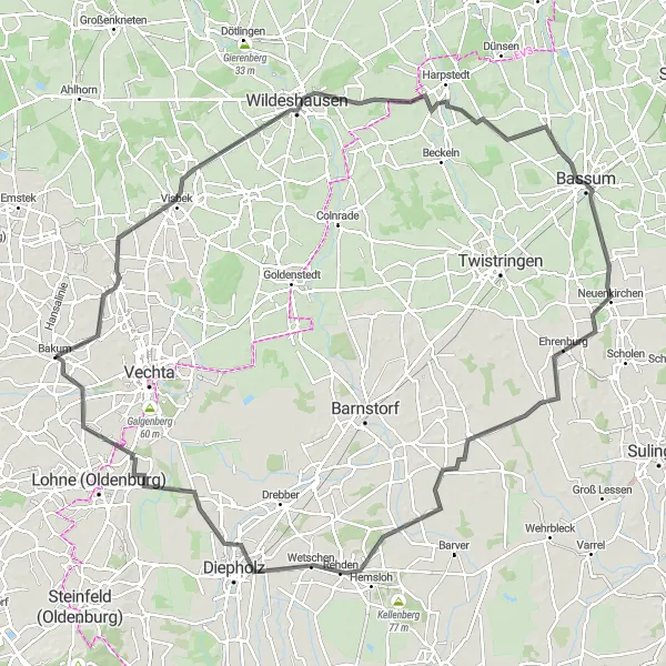 Karten-Miniaturansicht der Radinspiration "Entdeckungstour durch Visbek und Rehden" in Weser-Ems, Germany. Erstellt vom Tarmacs.app-Routenplaner für Radtouren