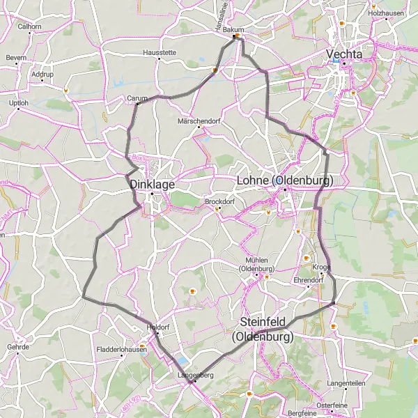 Karten-Miniaturansicht der Radinspiration "Bakum und Umgebung Radtour" in Weser-Ems, Germany. Erstellt vom Tarmacs.app-Routenplaner für Radtouren